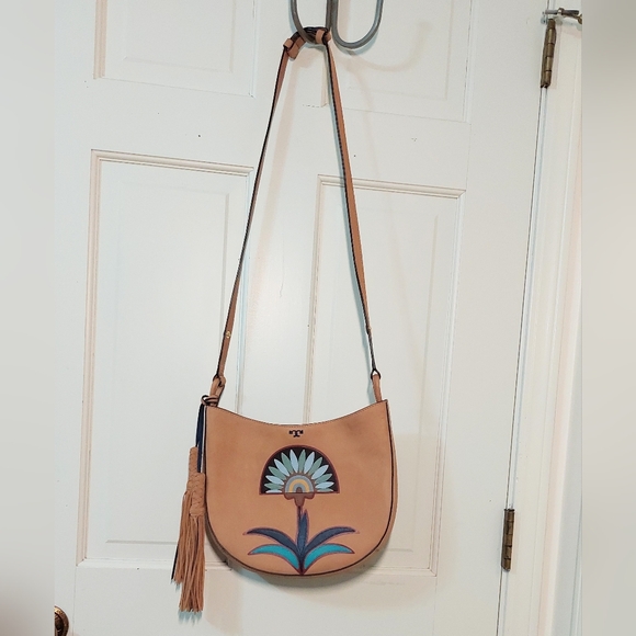 Tory Burch Nubuck Leather Utopia Floral Applique' Convertible Crossbody Bag - Picture 5 of 15